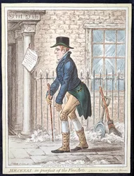 Mécène à la poursuite des beaux-arts, ou scène, Pall Mall; Un matin givré, publié par Hannah Humphrey en 1808